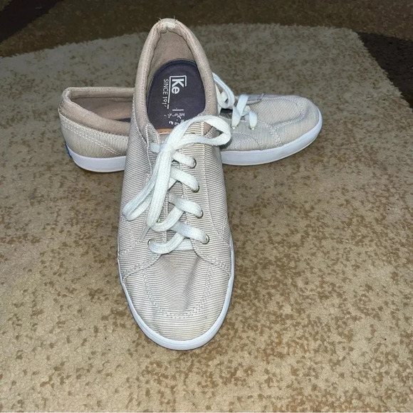 Keds tan and white stripe sneakers - Picture 1 of 8
